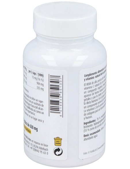 MSM con vitamina C cápsulas 630mg, bote 90ud de Raab Vitalfood
