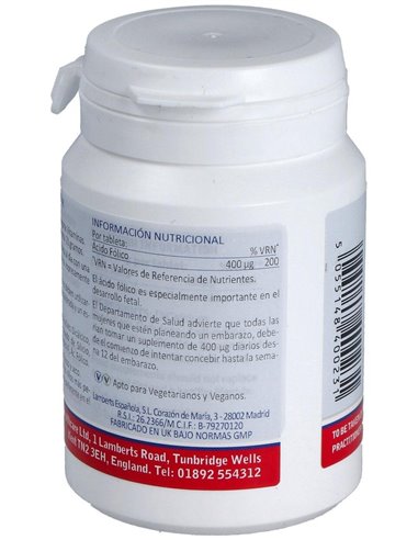 Ácido Fólico 400 µg 100 Tabs. de Lamberts