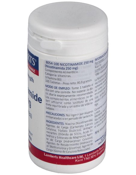 Nicotinamida 250 mg (Vitamina B3) 100 Tabs. de Lamberts
