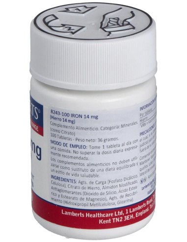 Hierro 14 mg (Como citrato) 100 Tabs. de Lamberts