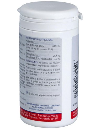 Ginkgo Biloba 6000 mg 180 Tabs.  de Lamberts