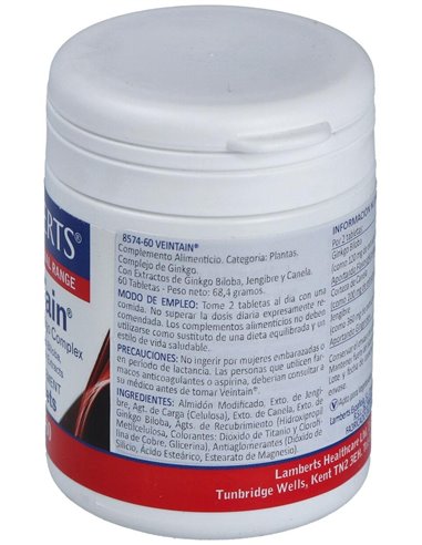 Veintain® (Ginkgo+Canela+Jengibre) de Lamberts