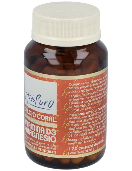 Calcio Coral+Vit D3+Mg 120Cap. Estado Puro de Tongil