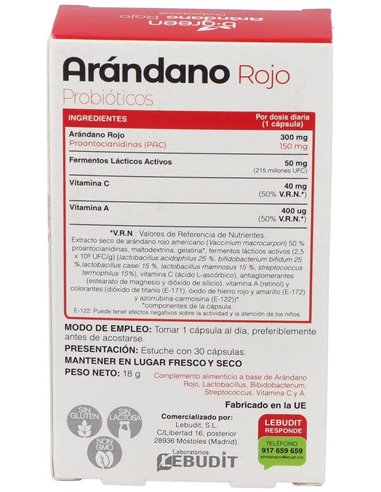 Arandano Rojo + Probioticos 30 Cápsulas  B.Green (Lab. Lebudit)
