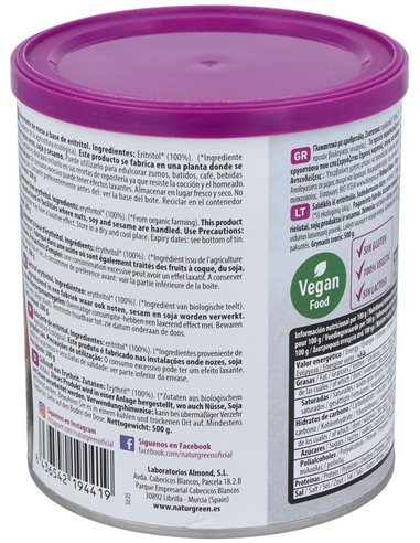 Eritritol Endulzante 500Gr. Bio de Naturgreen
