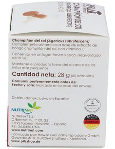 Champiñón Del Sol (Agaricus Subrufescens). Extracto Puro. Bio 60 Vcáps de Hawlik