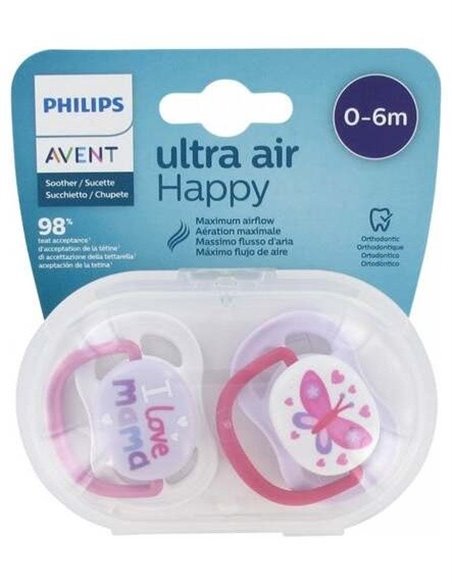Chupete Ultra Air  0-6Meses Niña 2Ud. Scf080/02 de Avent
