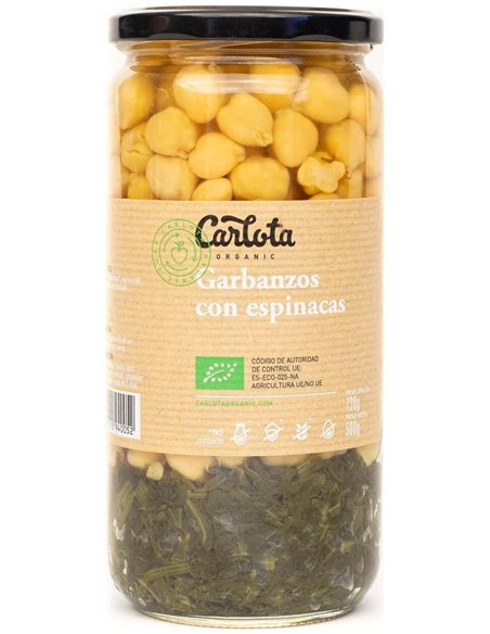 Garbanzos Con Espinacas 720Gr. Eco  Sg de Carlota Organic