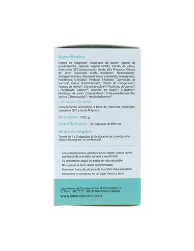 LCN CN Base - Multinutriente, Vitaminas y Minerales con Coenzima Q10 + Ácido R-Lipoico 120 Cap de LCN