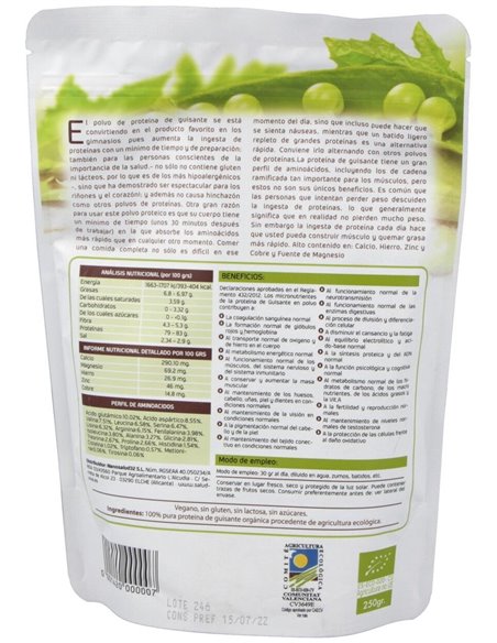 Proteina De Guisante 80%  250Gr. Bio Sg S/A Vegan de Salud Viva