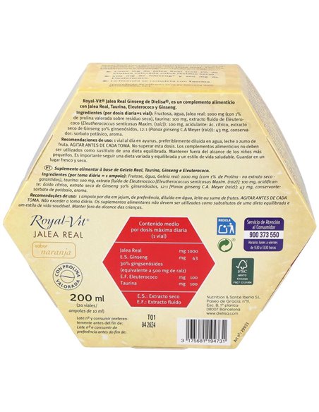 Jalea Real Royal Vit Ginseng 1000Mg Taurina  20Amp de Dietisa (Dielisa)