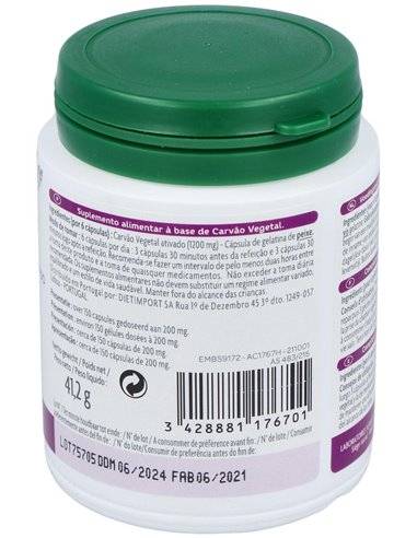Carbon Vegetal Activado 150Cap. Agbio de Superdiet