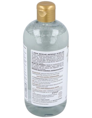 Agua Micelar Antiedad Hialuronico-Argan 500Ml. Bio de So´Bio Etic