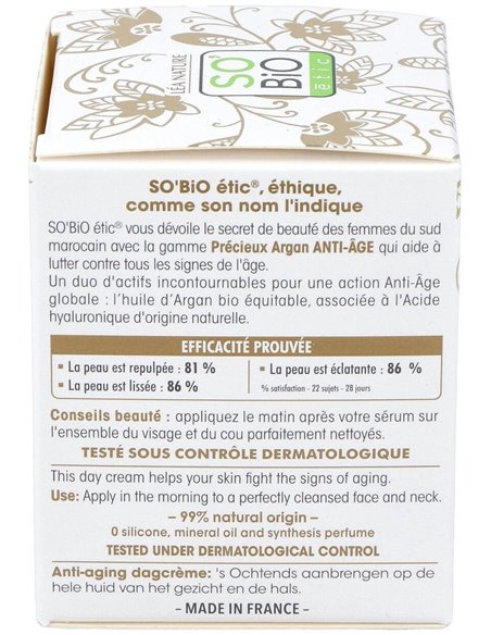 Crema De Dia Antiedad Hialuronico-Argan 50Ml. Bio de So´Bio Etic