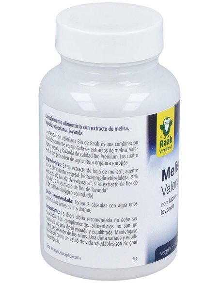 Melisa Valeriana con lupulo y lavanda cápsulas 480mg, bote 60ud de Raab Vitalfood