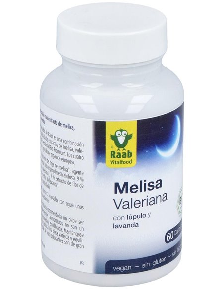 Melisa Valeriana con lupulo y lavanda cápsulas 480mg, bote 60ud de Raab Vitalfood