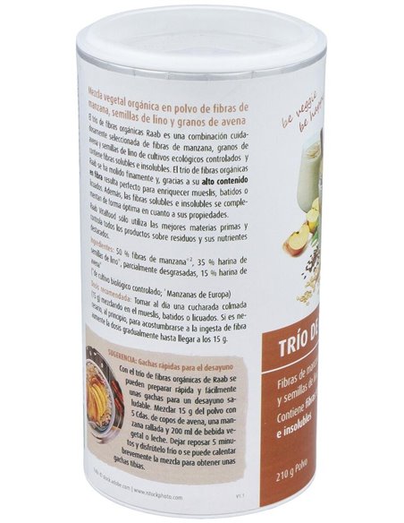 Trio De Fibras Manzana+Avena+Lino 210Gr. Bio Vegan de Raab Vitalfood