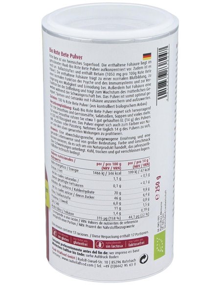 Remolacha roja polvo, 250g de Raab Vitalfood