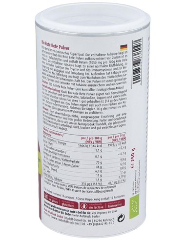 Remolacha roja polvo, 250g de Raab Vitalfood