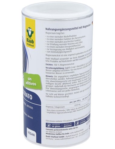 Magnesio Citrato polvo, bote 340g de Raab Vitalfood