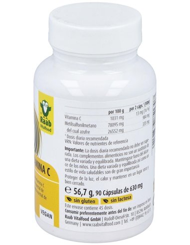 MSM con vitamina C cápsulas 630mg, bote 90ud de Raab Vitalfood
