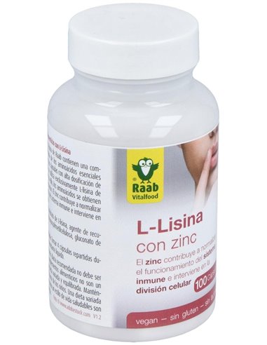 L-Lisina con zinc cápsulas 480mg, bote 100 und. de Raab Vitalfood