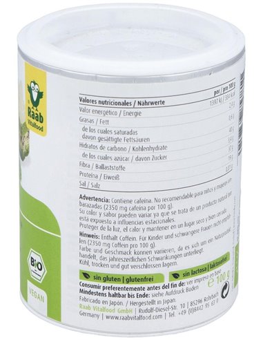Matcha Te Verde Basic Polvo 100Gr. Bio Sg Vegan de Raab Vitalfood
