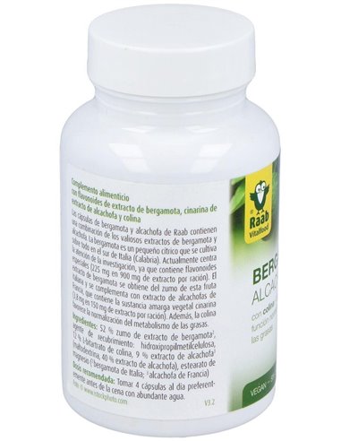 Bergamota y Alcachofa cápsulas 430mg, bote 100ud de Raab Vitalfood