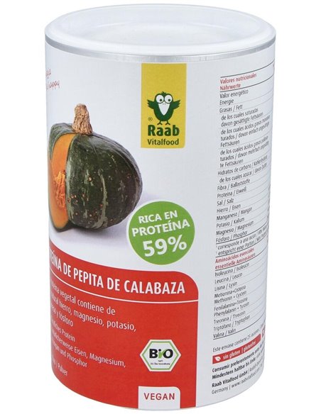 Proteína Pipa de calabaza polvo bio, bote 500g de Raab Vitalfood