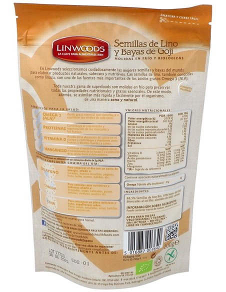 Semillas de Lino y Bayas de Goji Molidas Bio de Linwoods