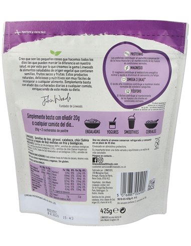 Semillas Lino Calabaza Girasol Chia Goji 425Gr. de Linwoods
