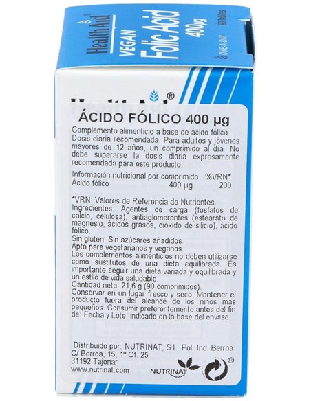 Ácido Fólico 400 ?g 90 Comp de Health Aid