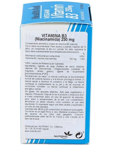 Vitamina B3 (Niacinamida) 250 Mg 90 Comp de Health Aid