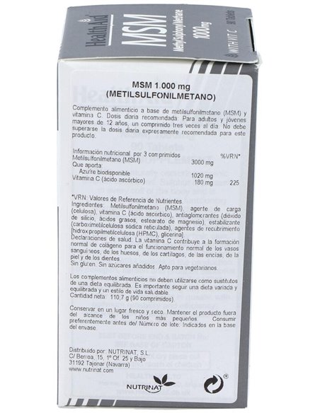 Msm Metilsulfonilmetano 1000Mg. 90Comp. de Health Aid