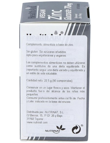 Gluconato De Zinc 90Comp.  Health Aid de Health Aid
