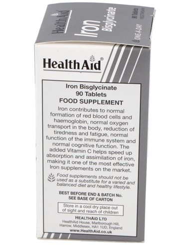 Hierro Bisglycinate Iron+Vit.C 90Comp. Health Aid de Health Aid