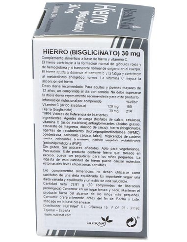 Hierro Bisglycinate Iron+Vit.C 30Comp Health Aid de Health Aid