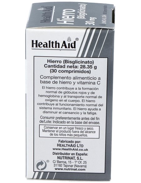 Hierro Bisglycinate Iron+Vit.C 30Comp Health Aid de Health Aid