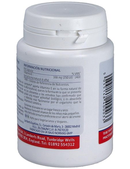 Vitamina E Natural 250 UI de Lamberts