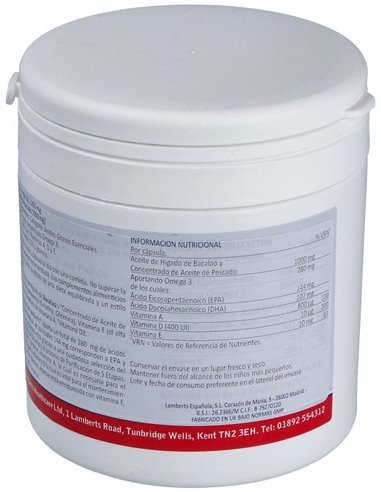 Aceite de Hígado de Bacalao con Vit A, D y E 180 Caps. de Lamberts