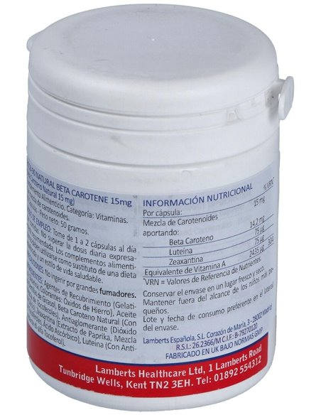 Beta caroteno Natural 15 mg 90 Caps. de Lamberts