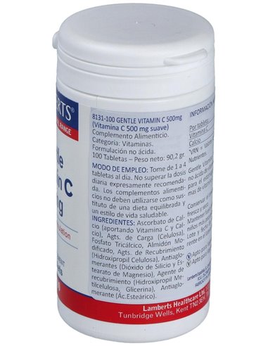 Gentle Vitamina C 500 mg (Forma suave, no ácida) 100 Tabs. de Lamberts