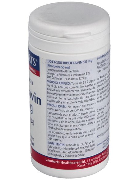 Riboflavina 50 mg (Vitamina B2) de Lamberts
