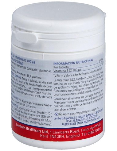 Vitamina B12 100 µg 100 Tabs. de Lamberts