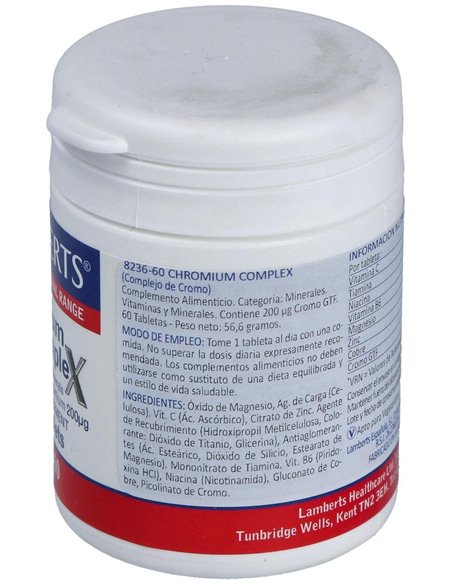 Complejo de Cromo (Con Vit B,C, Mag, Cu y Zn) 60 Tabs. de Lamberts