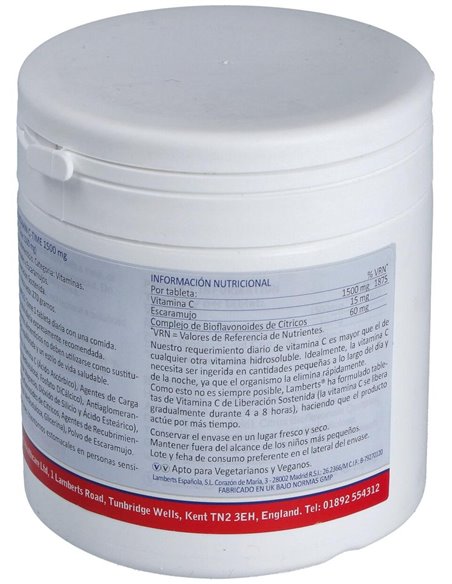 Vitamina C 1500 mg + Bioflavonoides Time Release 120 Tabs. de Lamberts