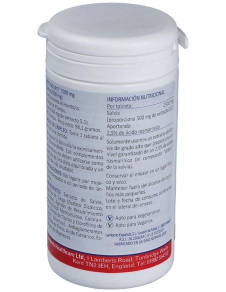 Salvia 2500 mg (2,5% de Ácido rosmarínico) de Lamberts