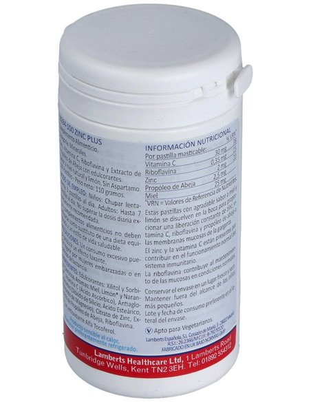 Zinc Plus (Masticable con Vit C, B2, Miel, Prop.) de Lamberts