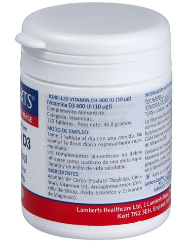 Vitamina D3 400 UI (10 µg) 120 Tabs. de Lamberts