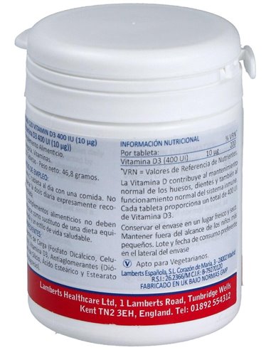 Vitamina D3 400 UI (10 µg) 120 Tabs. de Lamberts